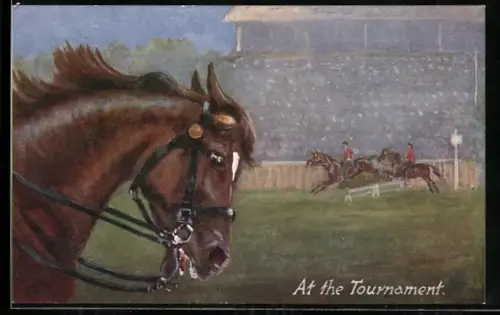 Künstler-AK At the Tounament, Beim Wettkampf, Pferdesport