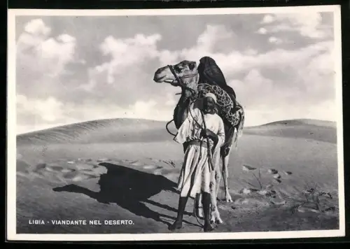 AK Kamel und Kamelführer in der Wüste