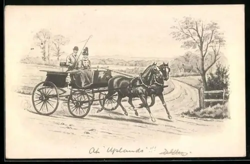 Künstler-AK Pferdekutsche mit zwei Passagieren