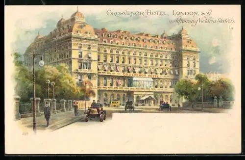 Lithographie London, Grosvenor Hotel und Automobile