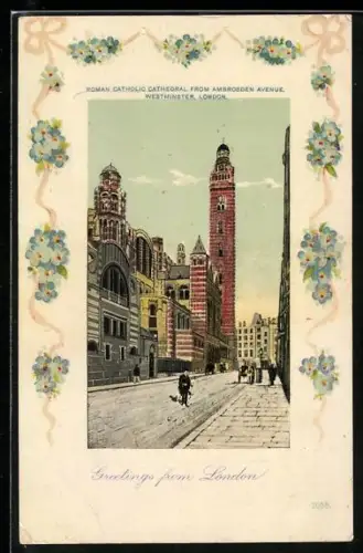 AK London, Westminster, Roman Catholic Cathedral from Ambrodsen Avenue