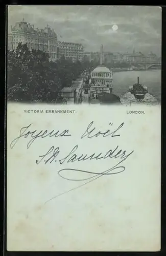 Mondschein-AK London, Victoria Embankment