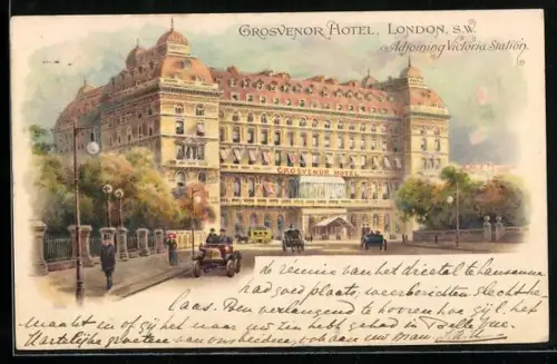 Lithographie London, Grosvenor Hotel und Automobile