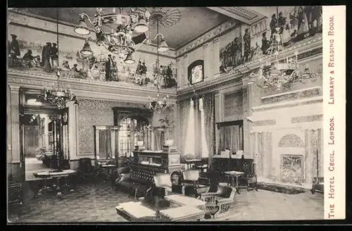 AK London, The Hotel Cecil, Libary & reading Room