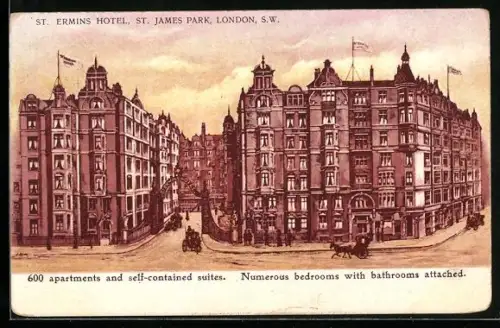 Lithographie London, St. Ermins Hotel, St. James Park