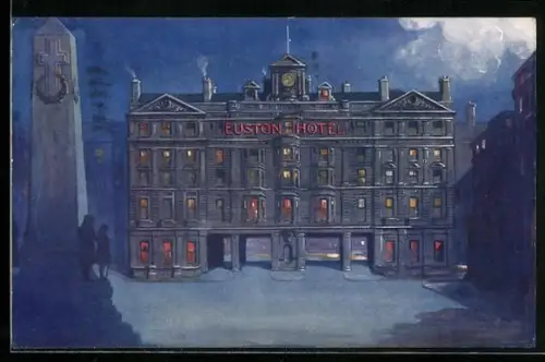 Künstler-AK St. Pancras, Euston Hotel at night