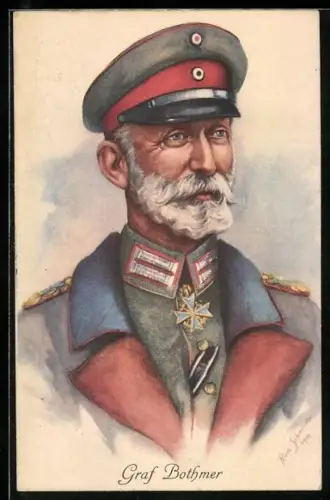 Künstler-AK Rudolf Schneider: Portrait v. General Friedrich Graf v. Bothmer in Uniform m. Orden