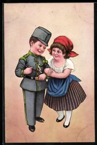 AK österreichischer Soldat mit seiner Frau nebeneinander
