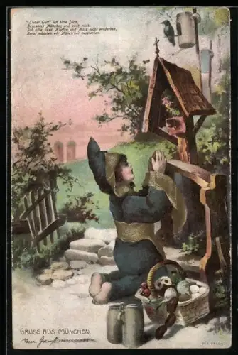AK Münchner Kindl am Bildstock im Gebet