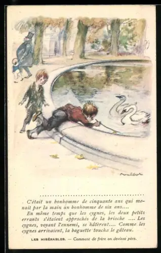 Künstler-AK Francisque Poulbot: Knaben spielen im herbstlichen Park