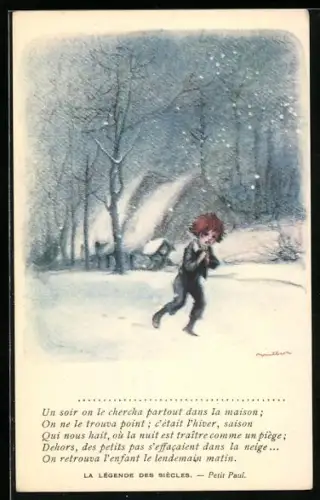 Künstler-AK Francisque Poulbot: Französisches Kind im Schnee