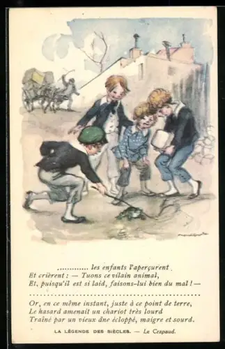 Künstler-AK Francisque Poulbot: Französische Kinder quälen einen Frosch