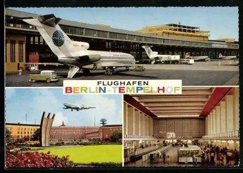 AK Berlin, Flughafen Tempelhof, Aussenansicht und Inneres