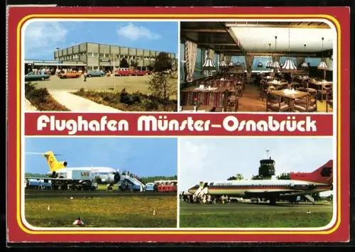 AK Münster-Osnabrück, Flughafen mit Condor-und Hapag-Lloyd-Flugzeugen