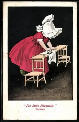 AK Kleine Hausfrau mit einem Bügeleisen