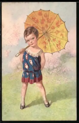 AK Die Modekönigin, Mädchen mit Schirm