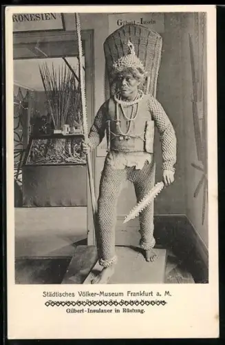 AK Frankfurt a. M., Völker-Museum, Gilbert Insulaner in Rüstung