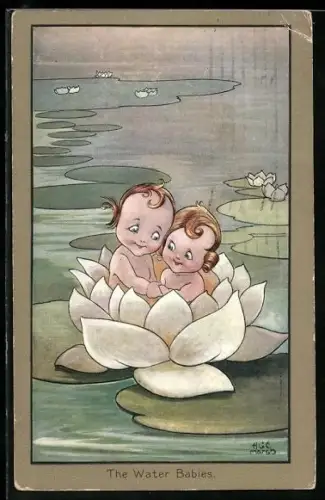 Künstler-AK sign.: A. Marsh: The Water Babies, Kinder auf Seerosen