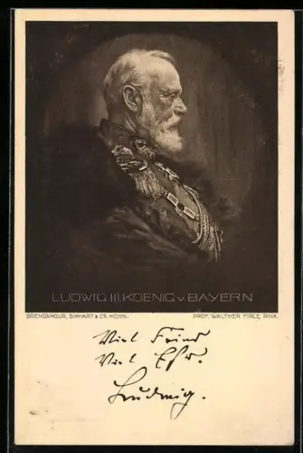 AK Profil von König Ludwig III. von Bayern in Uniform