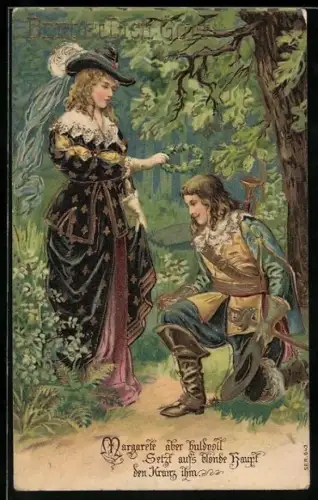 AK Behüt Dich Gott!, Trompeter von Säckingen bekommt einen Blumenkranz von Margarete