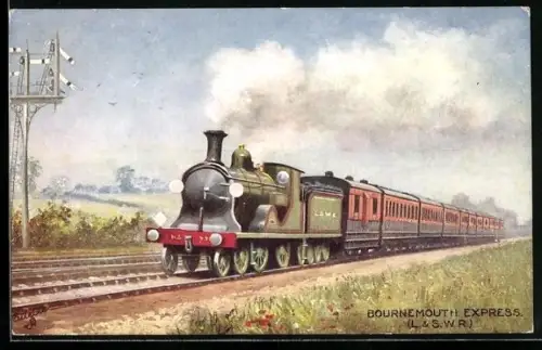 Künstler-AK englische Eisenbahn Bournemouth Express