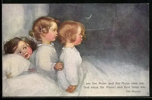 Künstler-AK Kinder fürchten sich vor Gespenstern