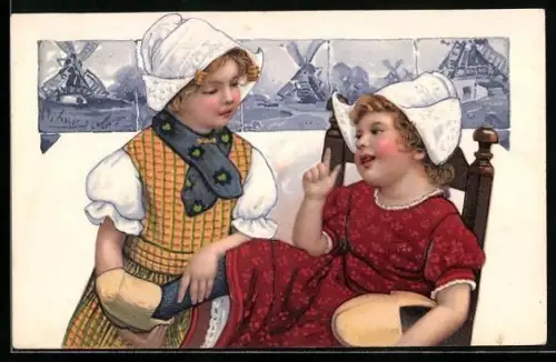 AK Zwei kleine Mädchen in niederländischer Tracht