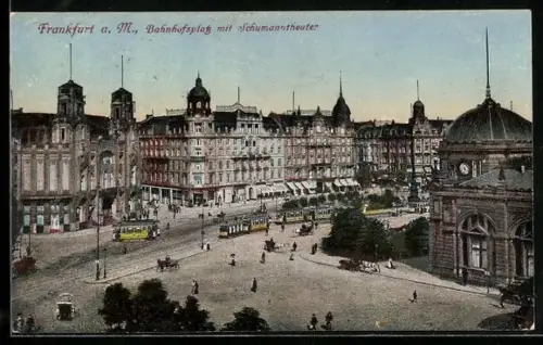 AK Frankfurt a. Main, Bahnhofplatz mit Schumanntheater