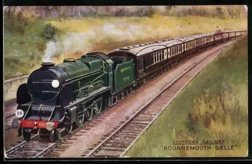 AK Englische Eisenbahn Bournemouth Belle in Fahrt