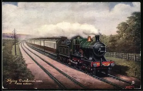 AK englische Eisenbahn, Locomotive Flying Dutchman G.W.R., near Slough