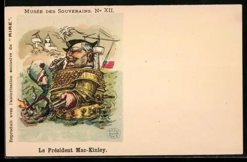 AK Karikatur des Präsidenten der USA Mac-Kinley als Schlachtschiff dargestellt