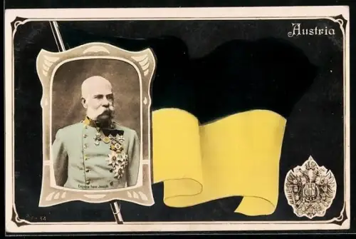 AK Kaiser Franz Josef I. von Österreich, Fahne, Wappen