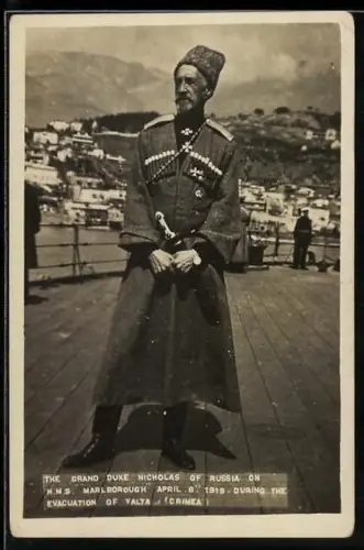 AK The Grand Duke Nicholas of Russia on H.M.S. Marlborough 1919 during the evacuation of Yalta