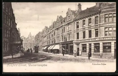 AK Wolverhampton, Lichfield Street with Tramway, Strassenbahn