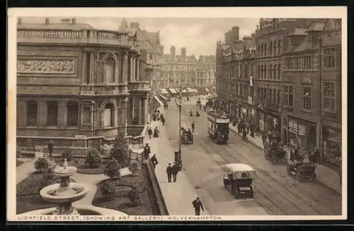 AK Wolverhampton, Lichfield Street (Showing Art Gallery), Strassenbahn