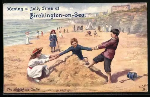 Künstler-AK Raphael Tuck & Sons Nr. 9466: the King of the Castle, Kinder an einer Sandburg