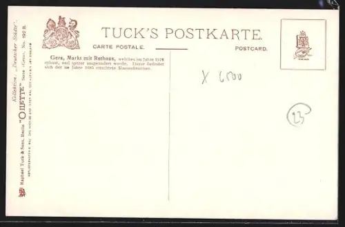 Künstler-AK Gera, Markt mit Rathaus