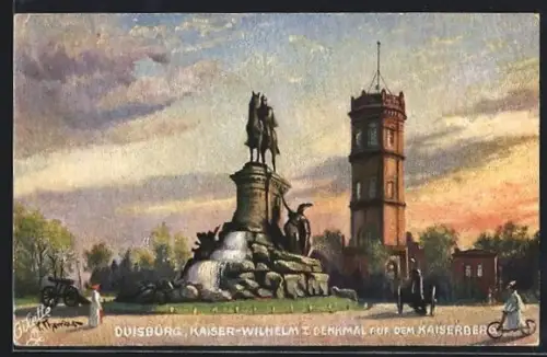 Künstler-AK Duisburg, Kaiser-Wilhelm I. Denkmal auf dem Kaiserberg