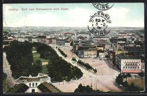 AK Leipzig, Blick vom Rathausturm nach Osten