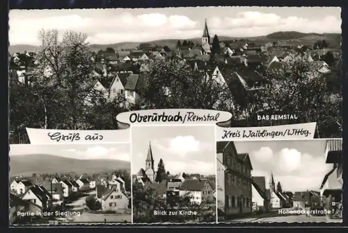 AK Oberurbach /Waiblingen, Partie in der Siedlung, Blick zur Kirche, Hohenackerstrasse