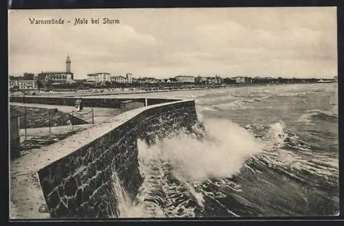 AK Warnemünde, Mole bei Sturm