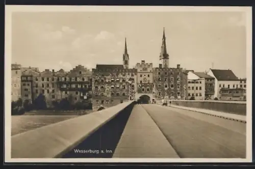 AK Wasserburg a. Inn, Partie auf der Brücke