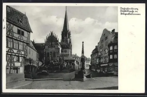 AK Aschaffenburg, Stiftskirche mit Pilgerbrunnen