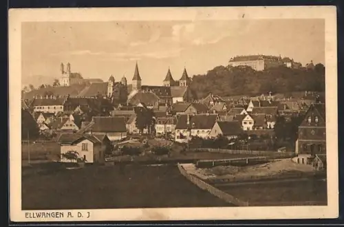 AK Ellwangen a. d. J., Ortsansicht mit Kirche