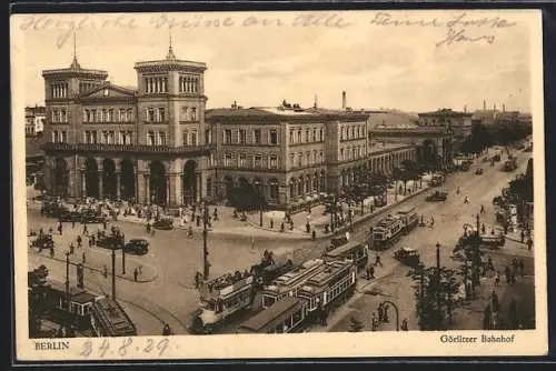 AK Berlin-Kreuzberg, Partie am Görlitzer Bahnhof mit Strassenbahnen