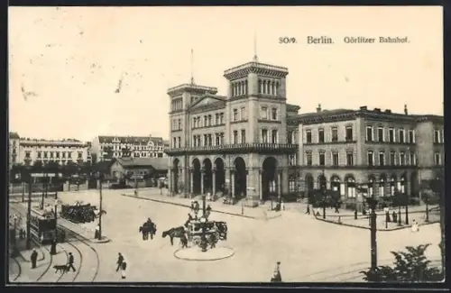 AK Berlin-Kreuzberg, Görlitzer Bahnhof mit Strassen und Vorplatz