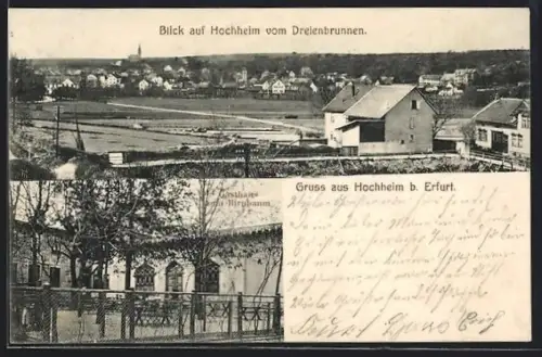 AK Hochheim b. Erfurt, Totalansicht vom Dreienbrunnen und Gasthaus zum Birnbaum