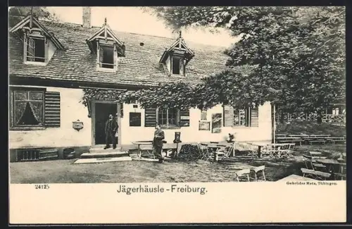 AK Freiburg / Breisgau, Gaststätte Jägerhäusle mit Garten, Briefkasten