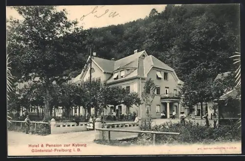 AK Güntersthal /Freiburg, Hotel-Pension zur Kyburg mit Garten und Gästen
