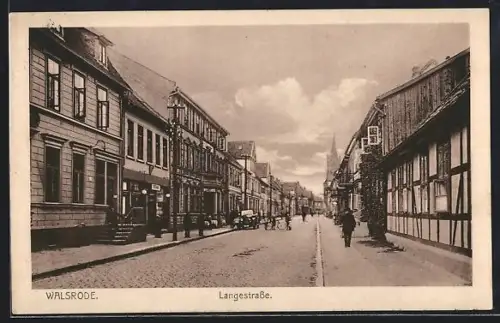 AK Walsrode, Langestrasse, mit Rathaus u. Geschäften